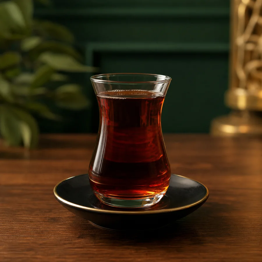 Geleneksel ince belli bardakta çay